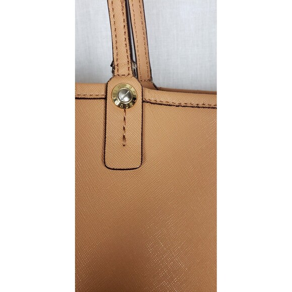 Henri Bendel Tote Handbag Double Handles Large Tan Saffiano Leather Classic Work - Picture 4 of 10